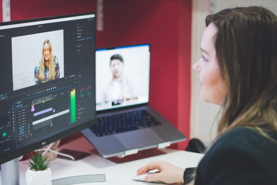 female employee working on video content